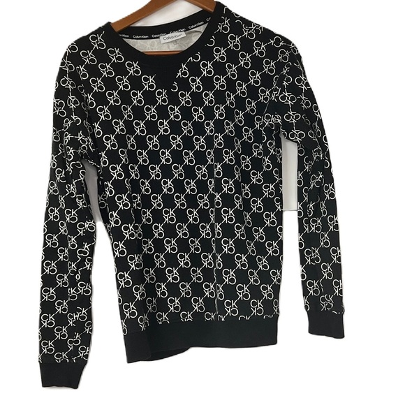 Calvin klein logo crew neck black white womens small lightweight sweatshirt - Picture 1 of 5